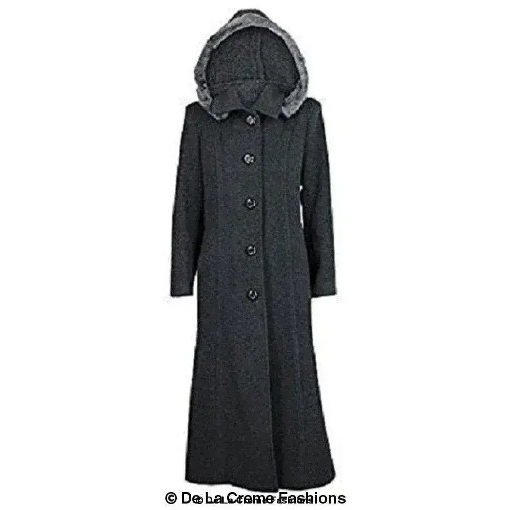 Manteau long à capuche avec bordure en fausse fourrure et mélange de laine