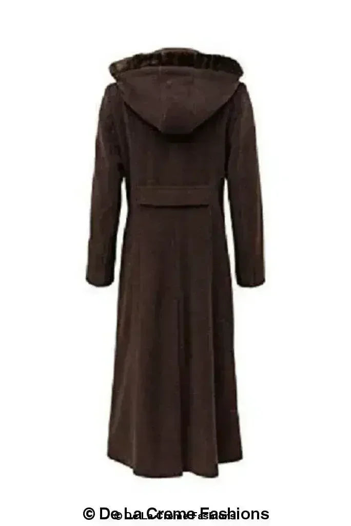 Manteau long à capuche avec bordure en fausse fourrure et mélange de laine