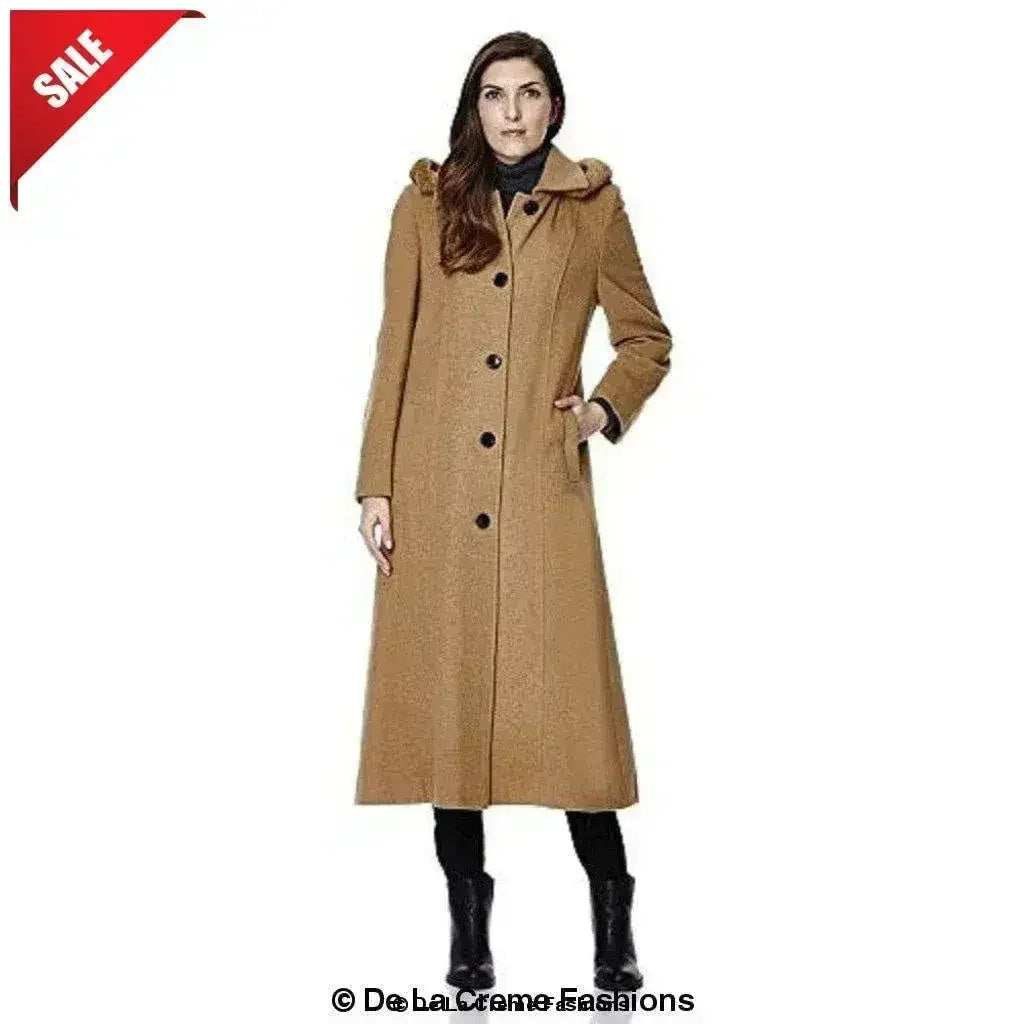 Manteau long à capuche avec bordure en fausse fourrure et mélange de laine