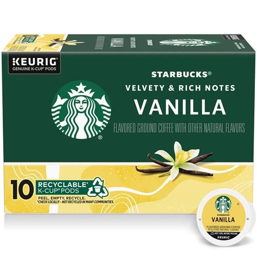 Capsules de café Starbucks K-Cup, café arôme vanille, arômes naturels, 100 % Arabica, 1 boîte (10 capsules)