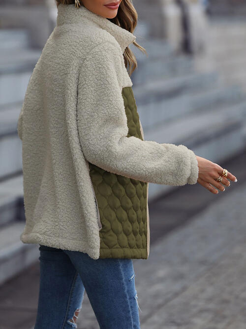 Veste zippée unique à imprimé léopard et blocs de couleur pour l'automne, Veste légère tendance avec poches, Charmante veste d'hiver