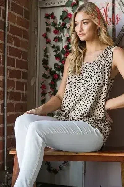 Haut sans manches Heimish à imprimé animalier, boutonné sur le devant, taille plus