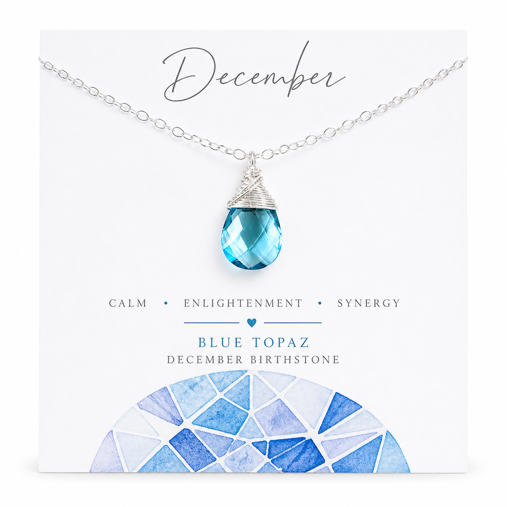 Collier en quartz topaze bleue pierre de naissance de décembre fil d'argent sterling enveloppé pendentif briolette cadeau pour elle