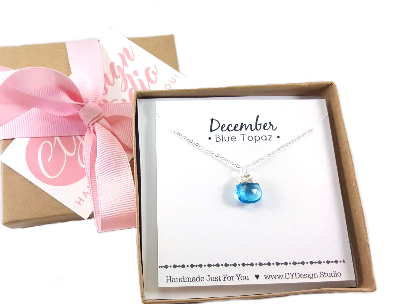 Collier en quartz topaze bleue pierre de naissance de décembre fil d'argent sterling enveloppé pendentif briolette cadeau pour elle