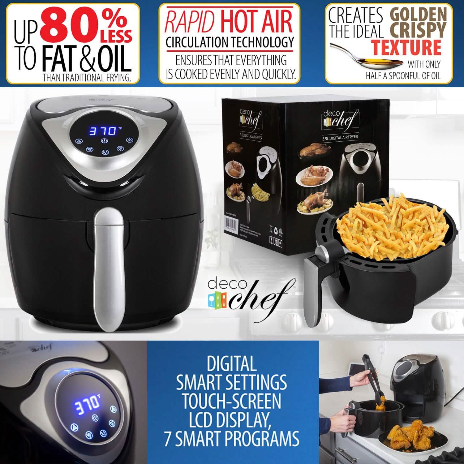 Friteuse à air numérique électrique sans huile Deco Chef 3,7 pintes pour une friture saine
