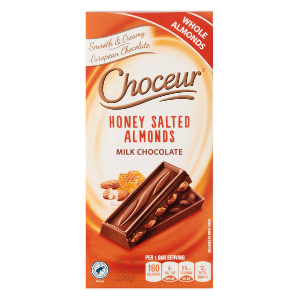 Tablette de chocolat au lait Choceur aux amandes salées au miel, 200 g