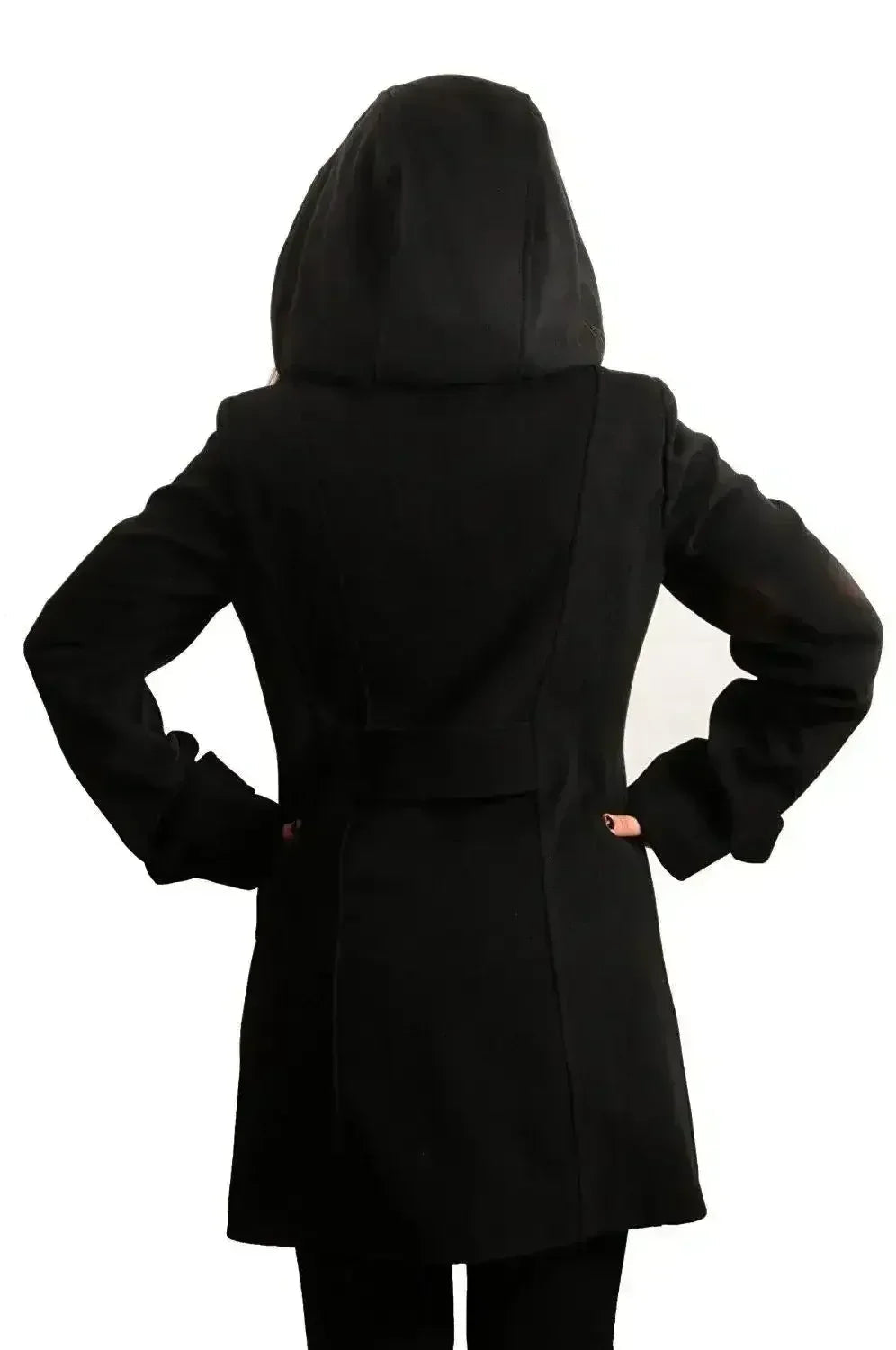 Manteau à capuche croisé double face en laine