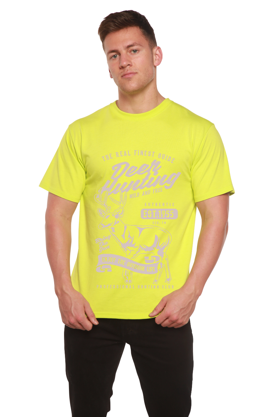 T-shirt graphique à manches courtes pour homme en viscose de bambou/coton biologique - Chasse au cerf