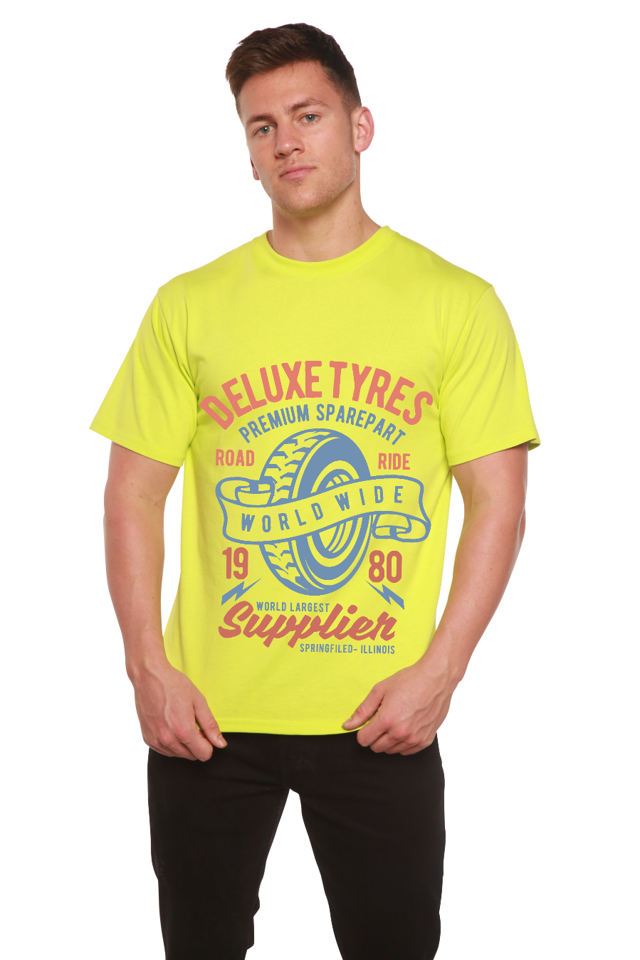 T-shirt graphique Deluxe Tyres à manches courtes en viscose de bambou/coton biologique pour homme