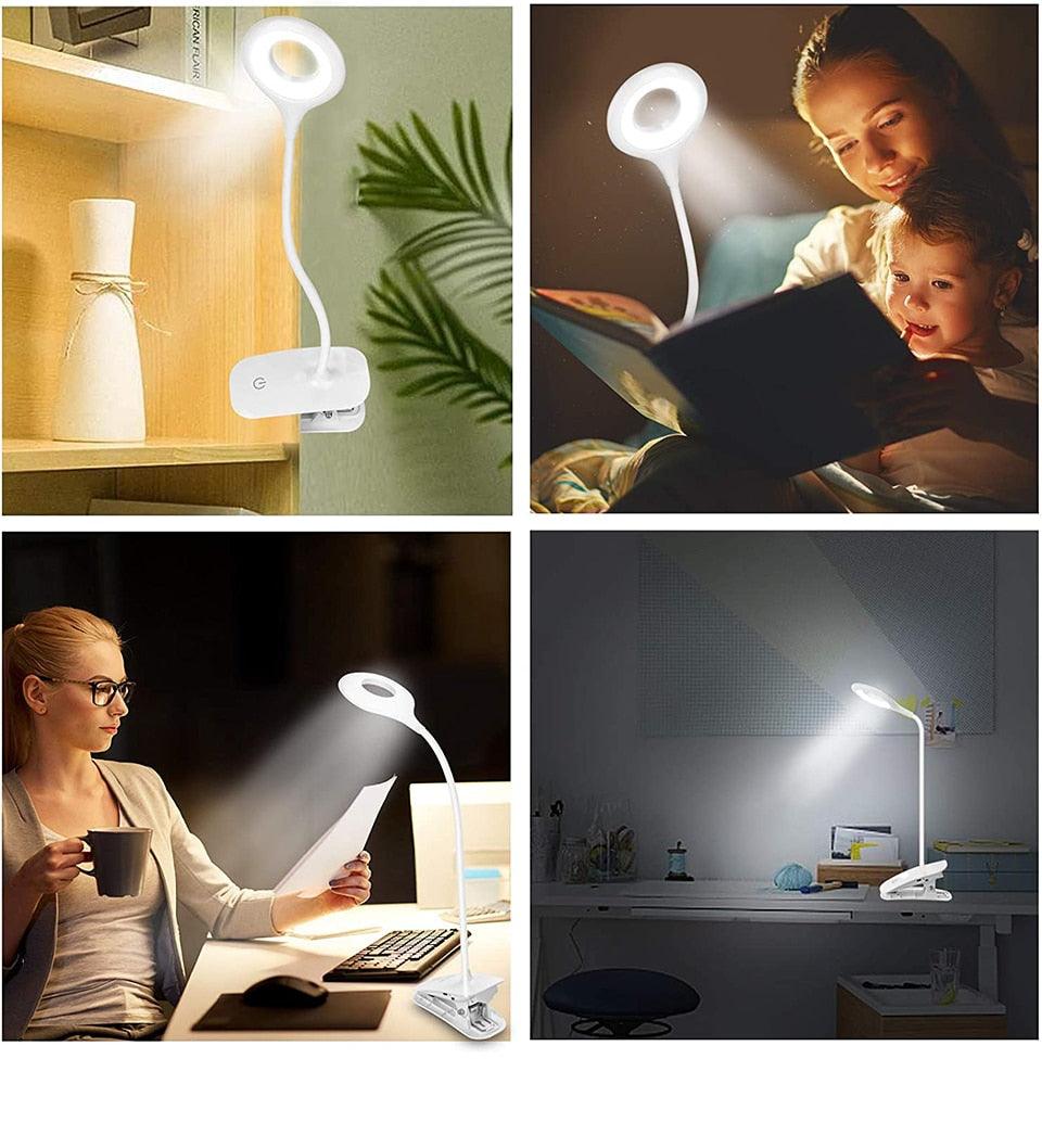 Lampe de bureau tactile à pince, lampe de lecture col de cygne, rechargeable USB, lampe de chevet de chambre, lampe de table à pince, lampe de table décorative, jolies lampes de lecture pour décoration de chambre