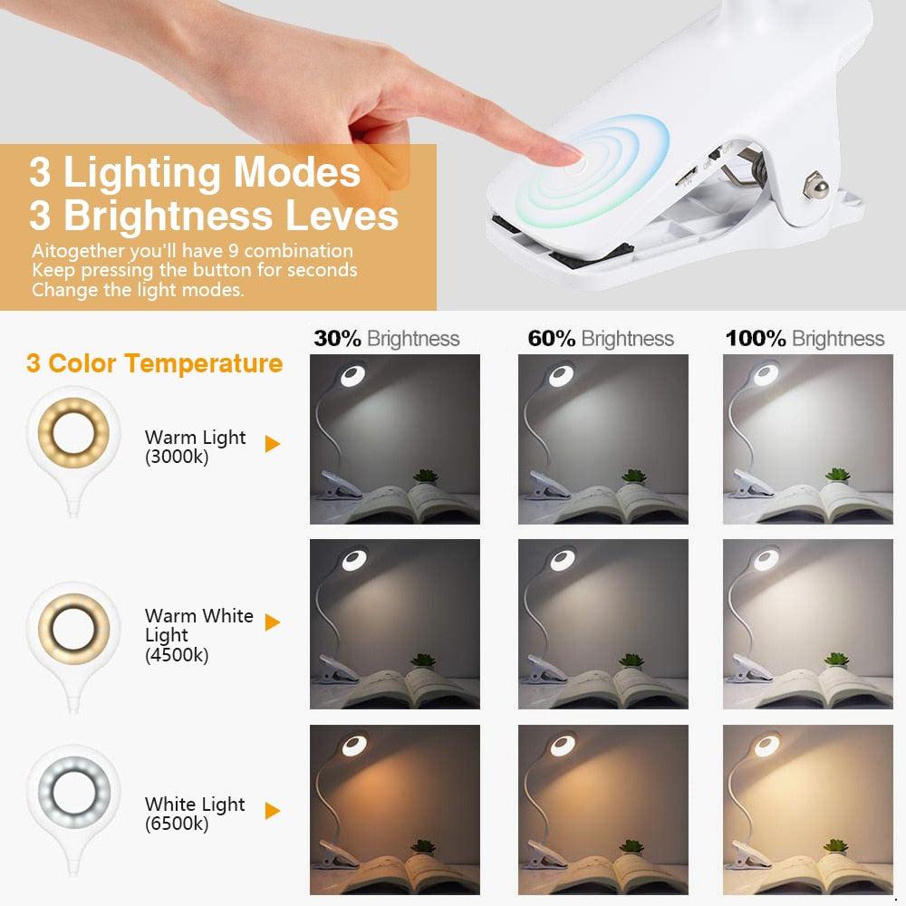 Lampe de bureau tactile à pince, lampe de lecture col de cygne, rechargeable USB, lampe de chevet de chambre, lampe de table à pince, lampe de table décorative, jolies lampes de lecture pour décoration de chambre