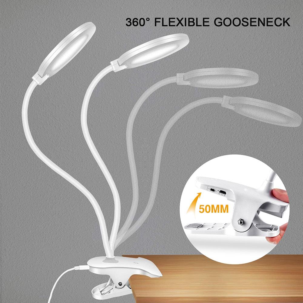 Lampe de bureau tactile à pince, lampe de lecture col de cygne, rechargeable USB, lampe de chevet de chambre, lampe de table à pince, lampe de table décorative, jolies lampes de lecture pour décoration de chambre