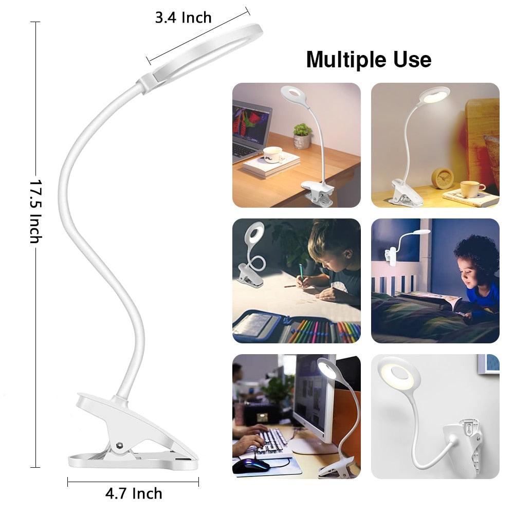 Lampe de bureau tactile à pince, lampe de lecture col de cygne, rechargeable USB, lampe de chevet de chambre, lampe de table à pince, lampe de table décorative, jolies lampes de lecture pour décoration de chambre
