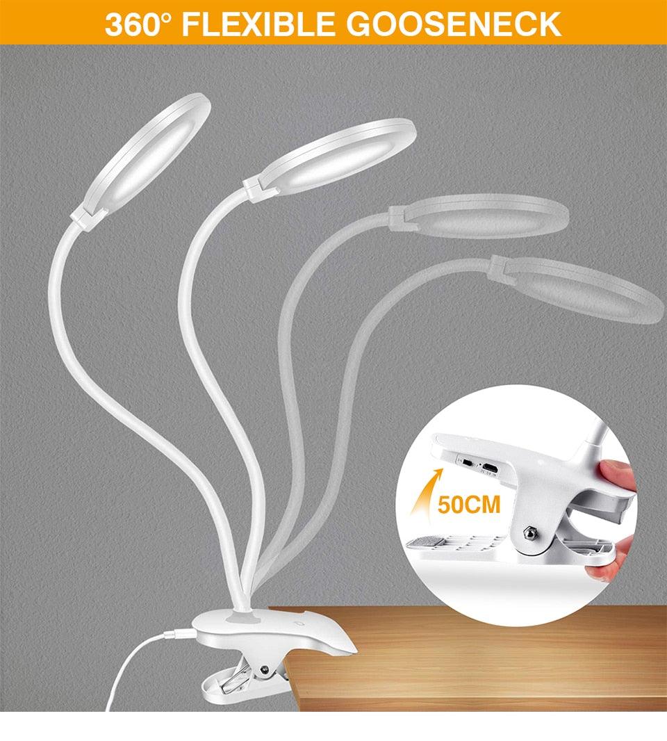Lampe de bureau tactile à pince, lampe de lecture col de cygne, rechargeable USB, lampe de chevet de chambre, lampe de table à pince, lampe de table décorative, jolies lampes de lecture pour décoration de chambre