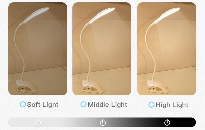 Lampe de bureau USB à LED, lampe de table 14 LED avec clip, lampe de lecture de chevet, lampe de bureau LED tactile 3 modes, lampe de table décorative bleue, jolies lampes d'étude pour la décoration de chambre.
