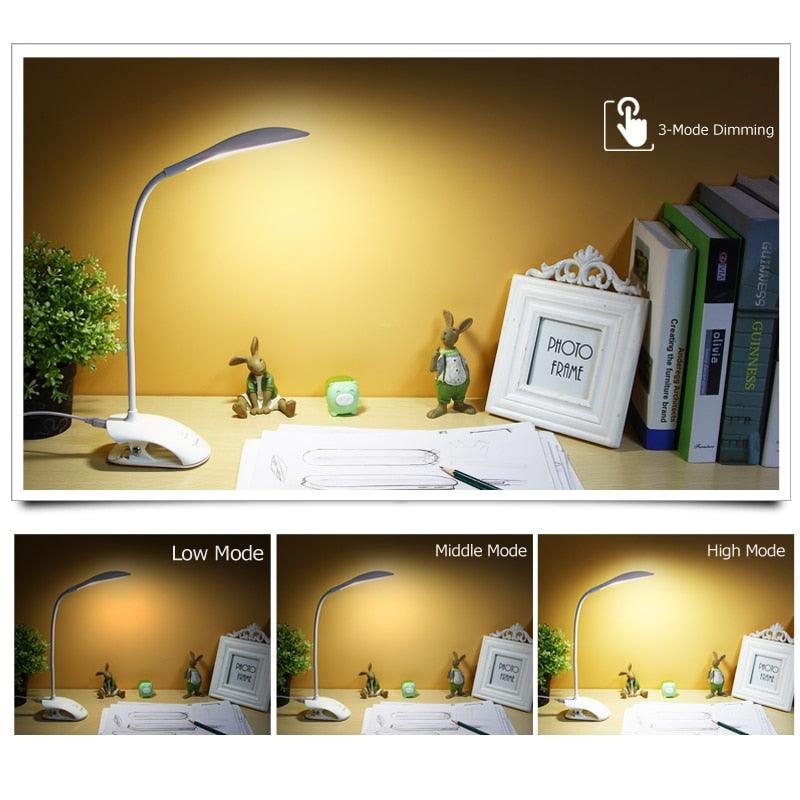Lampe de bureau USB à LED, lampe de table 14 LED avec clip, lampe de lecture de chevet, lampe de bureau LED tactile 3 modes, lampe de table décorative bleue, jolies lampes d'étude pour la décoration de chambre.