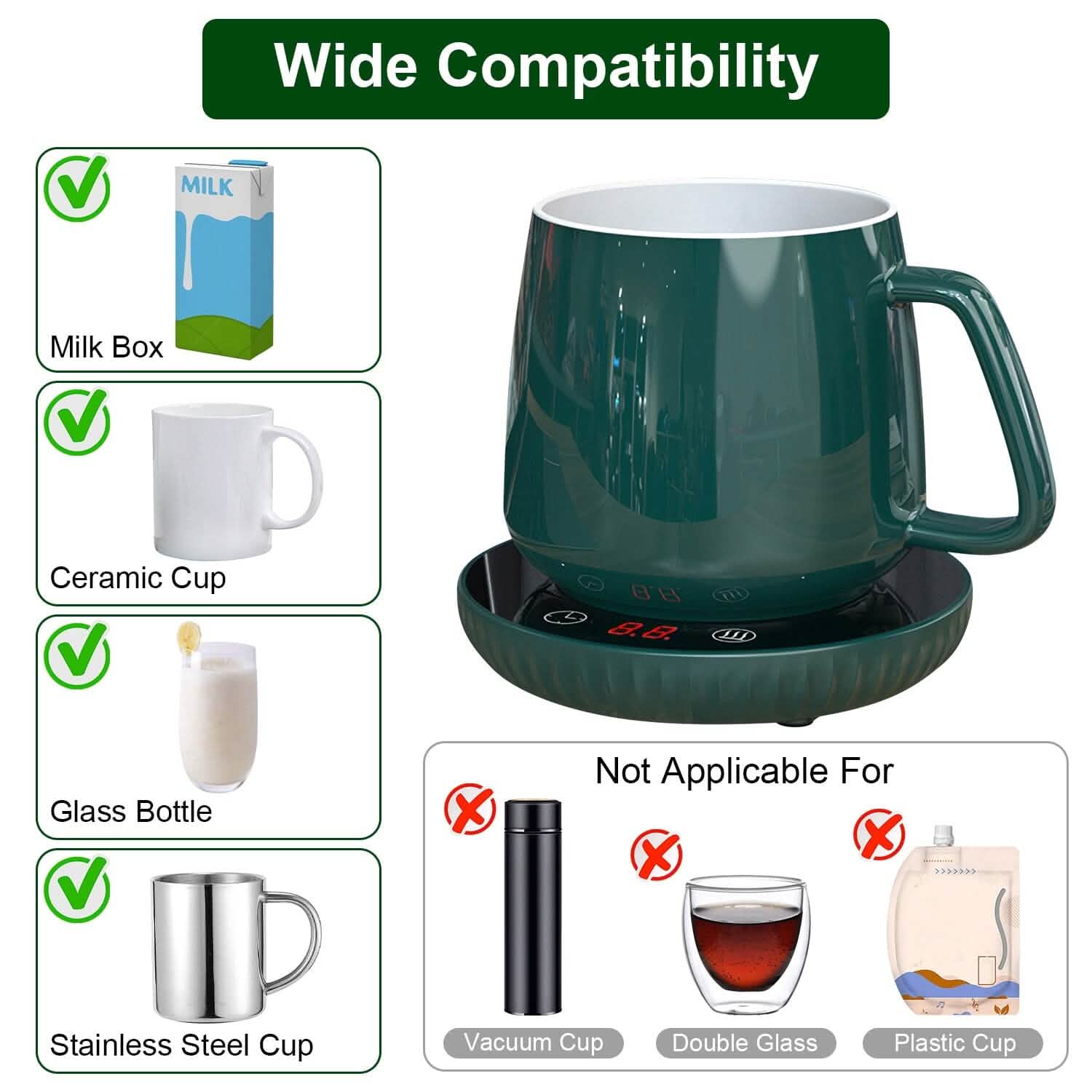 Chauffe-Tasse Électrique de Bureau Arrêt Automatique Protection Contre la Surchauffe Réglage Minuteur Intelligent