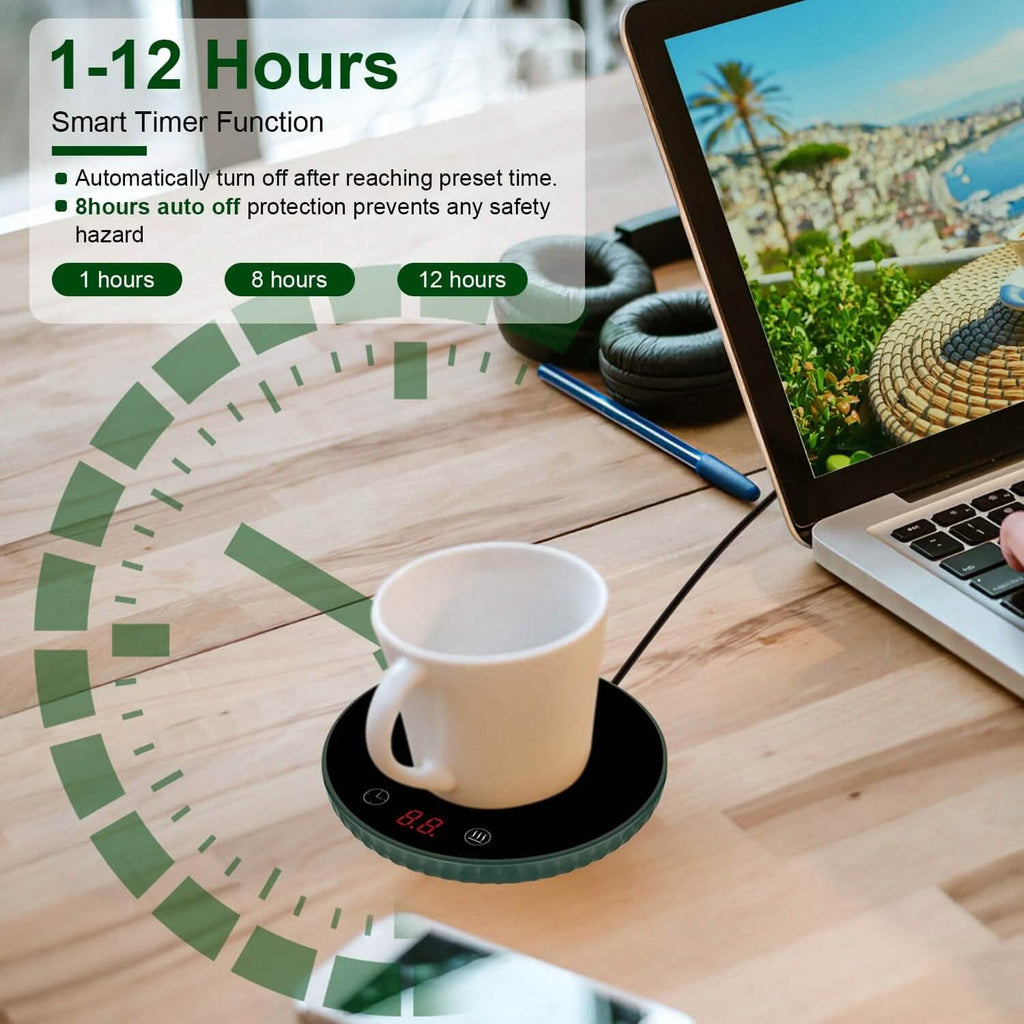 Chauffe-Tasse Électrique de Bureau Arrêt Automatique Protection Contre la Surchauffe Réglage Minuteur Intelligent
