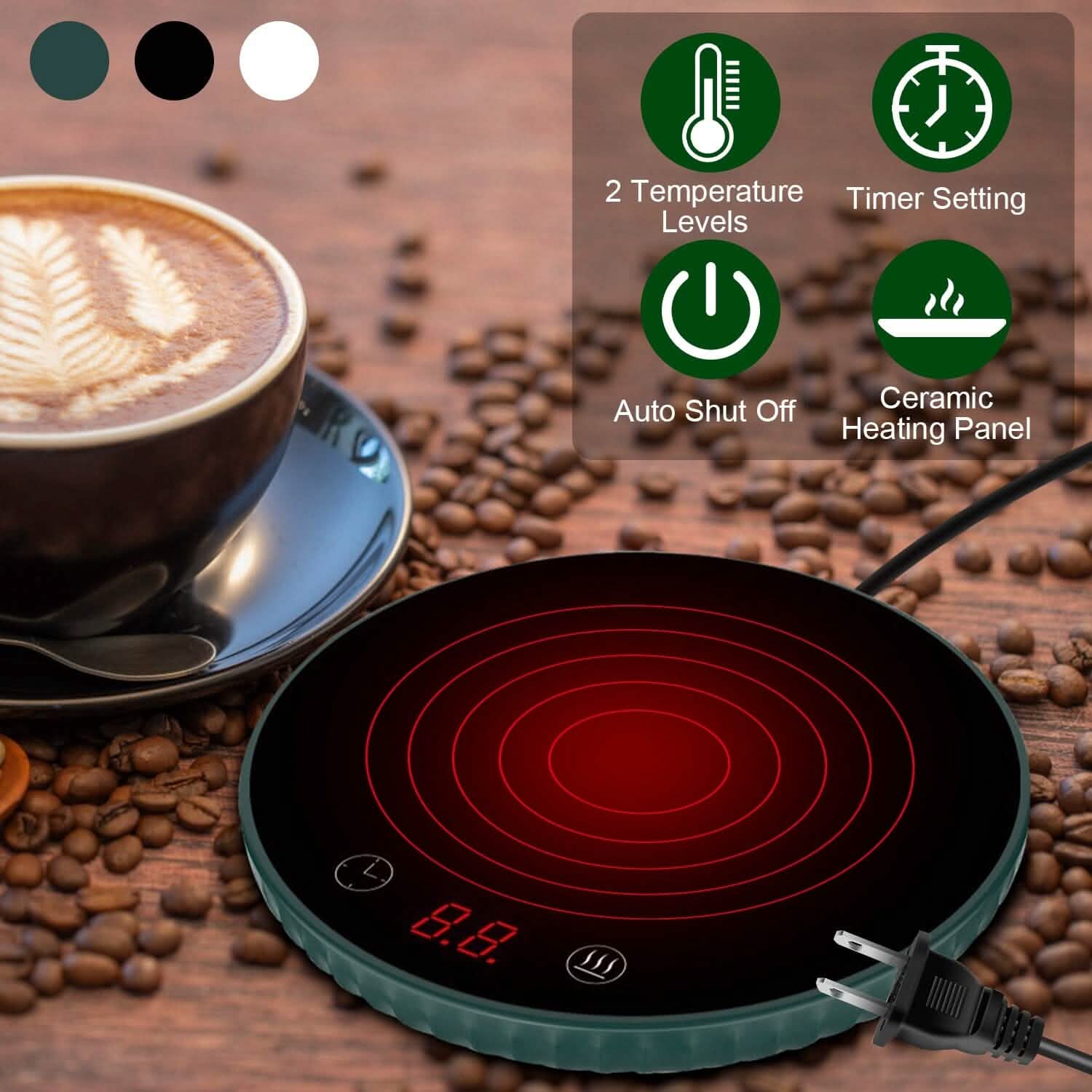 Chauffe-Tasse Électrique de Bureau Arrêt Automatique Protection Contre la Surchauffe Réglage Minuteur Intelligent