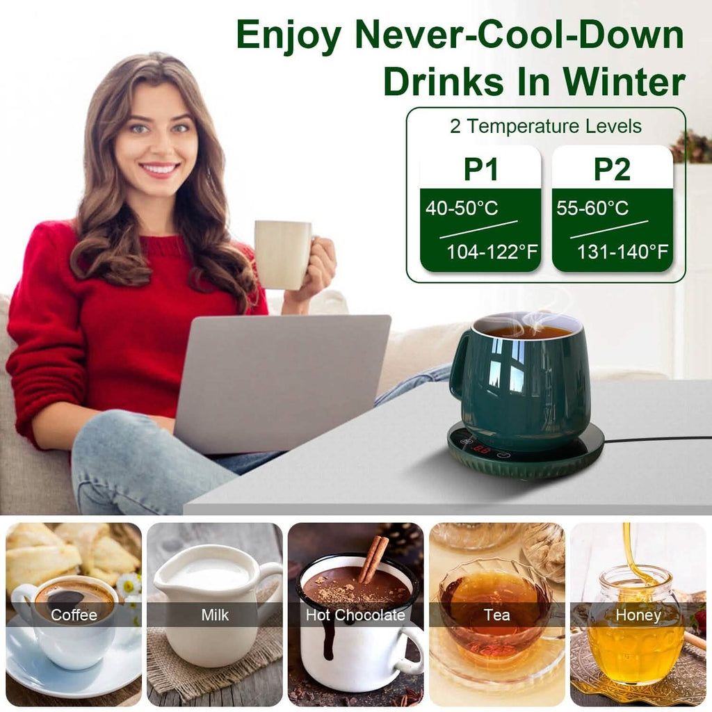 Chauffe-Tasse Électrique de Bureau Arrêt Automatique Protection Contre la Surchauffe Réglage Minuteur Intelligent