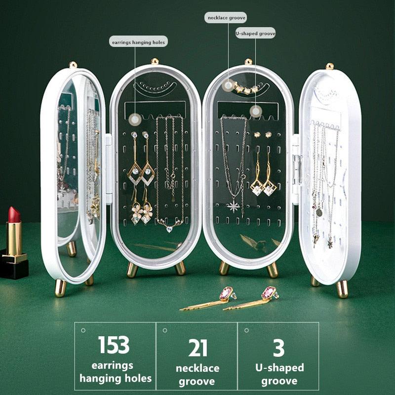 Boîte de Rangement à Bijoux de Bureau Multicouche Anti-poussière Présentoir Boucles d'Oreilles Bagues Colliers pour Femmes Boîte à Bijoux Pliable Support Boucles d'Oreilles Boîte à Bijoux avec Miroir Organisateur Bijoux Boucles d'Oreilles Colliers