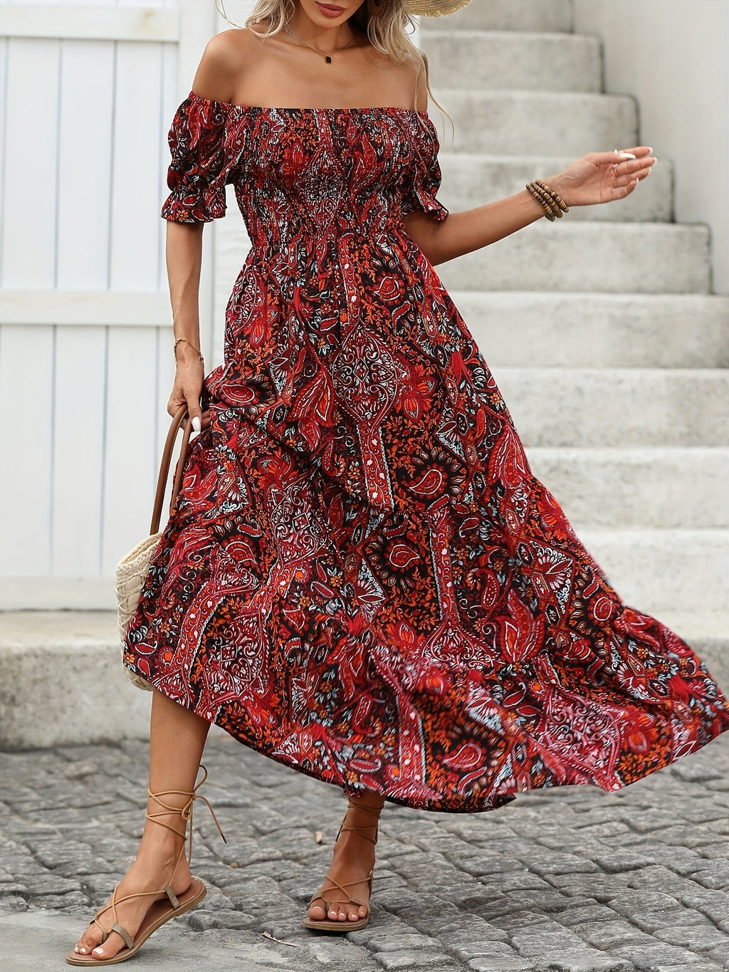 Robe longue asymétrique à imprimé cachemire pour femme