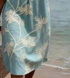 Robe ample d'été à col en V imprimé noix de coco pour femme avec manches trois quarts