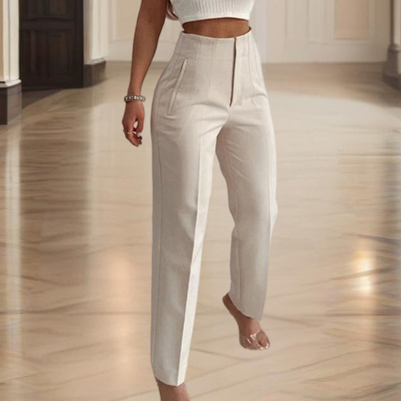 Pantalon droit taille haute pour femme