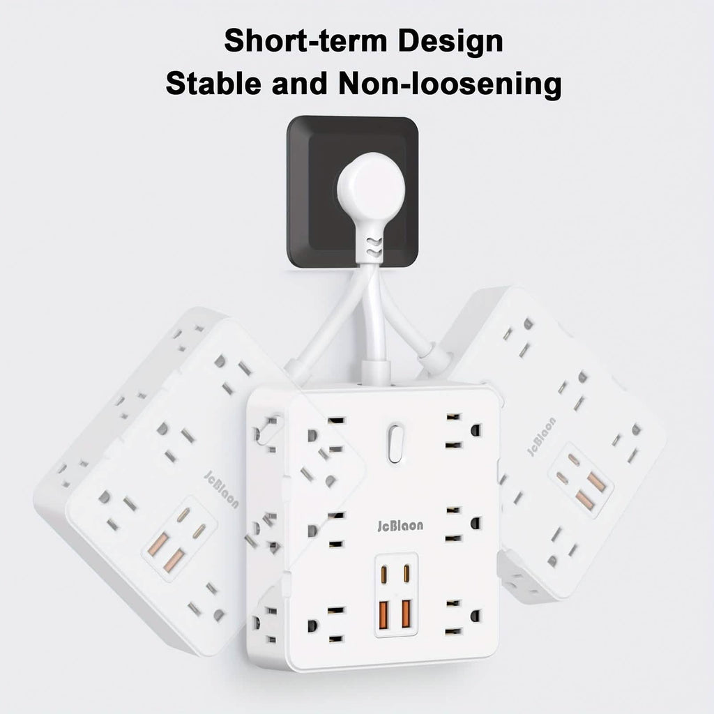 Multiprise 16-en-1 – 12 prises CA et 4 ports USB, blanche