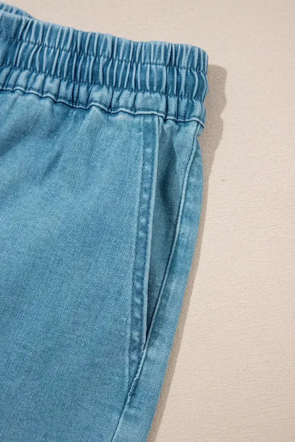 Short en jean Beau Blue avec taille élastique et cordon de serrage