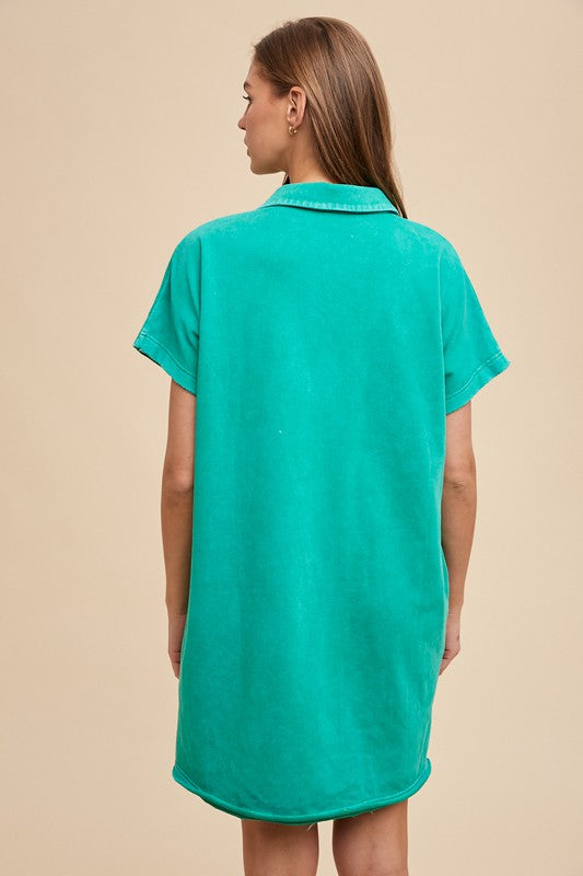 Robe turquoise à manches courtes, décontractée et confortable pour femme