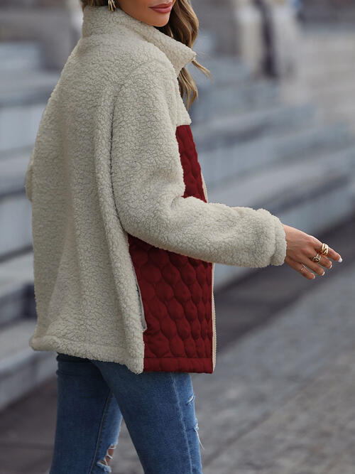 Veste zippée unique à imprimé léopard et blocs de couleur pour l'automne, Veste légère tendance avec poches, Charmante veste d'hiver