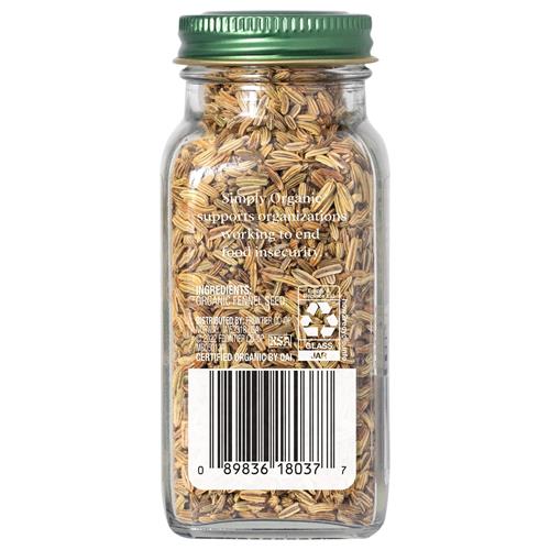 Graines de fenouil entières Simply Organic, format économique de 453 g, saveur douce, aromatique, rappelant la réglisse, casher