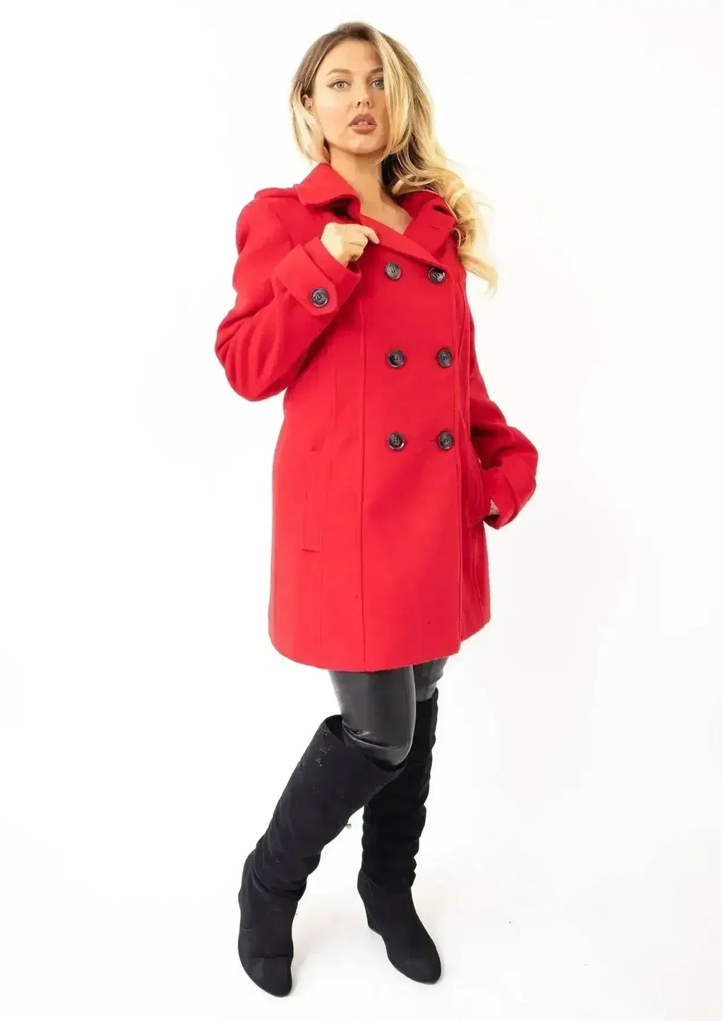 Manteau à capuche croisé double face en laine