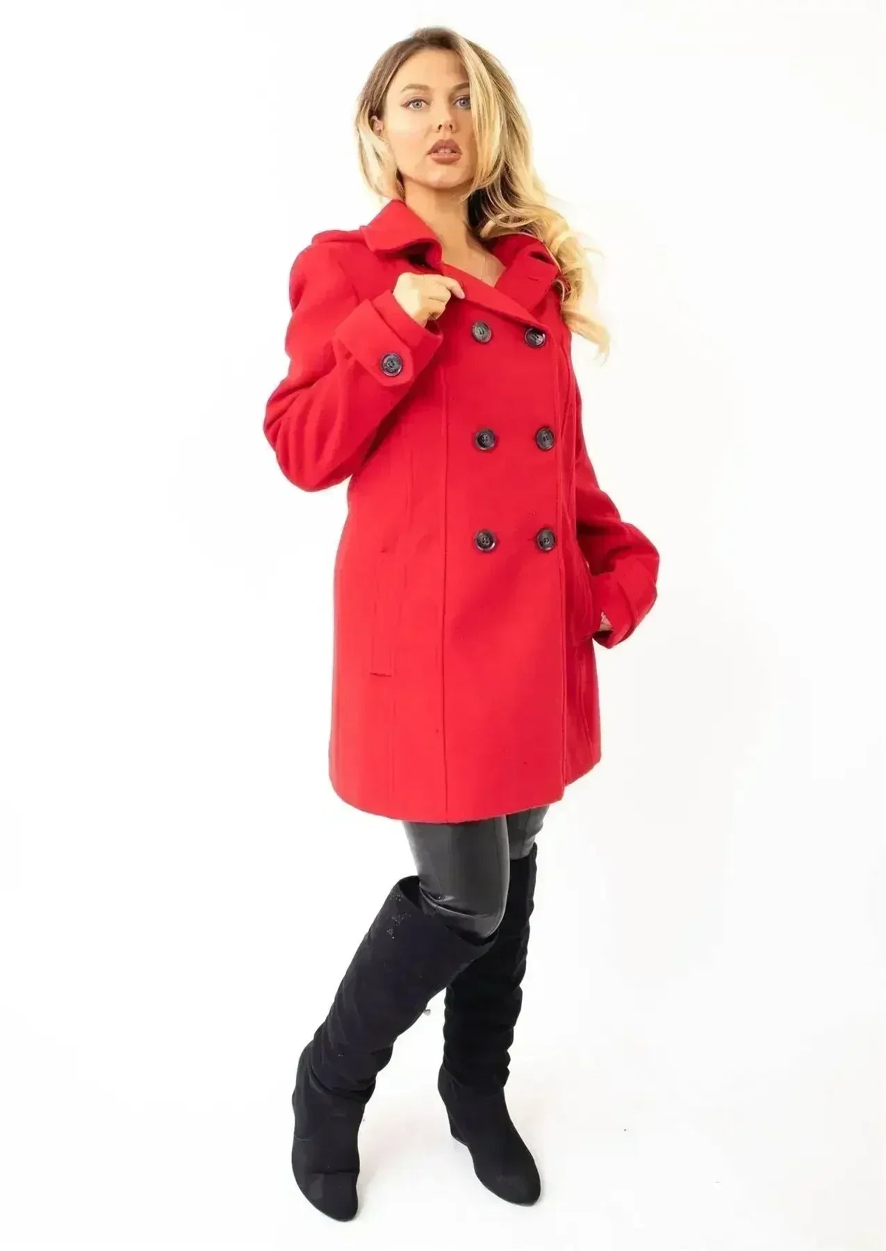 Manteau à capuche croisé double face en laine