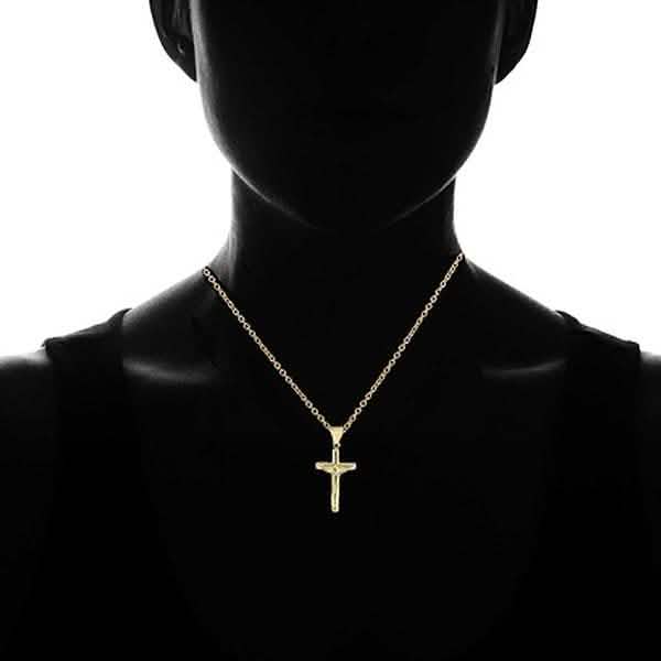 Collier Croix Taille Diamant en Or Jaune Massif 10K