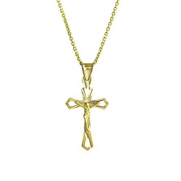 Collier Croix Taille Diamant en Or Jaune Massif 10K