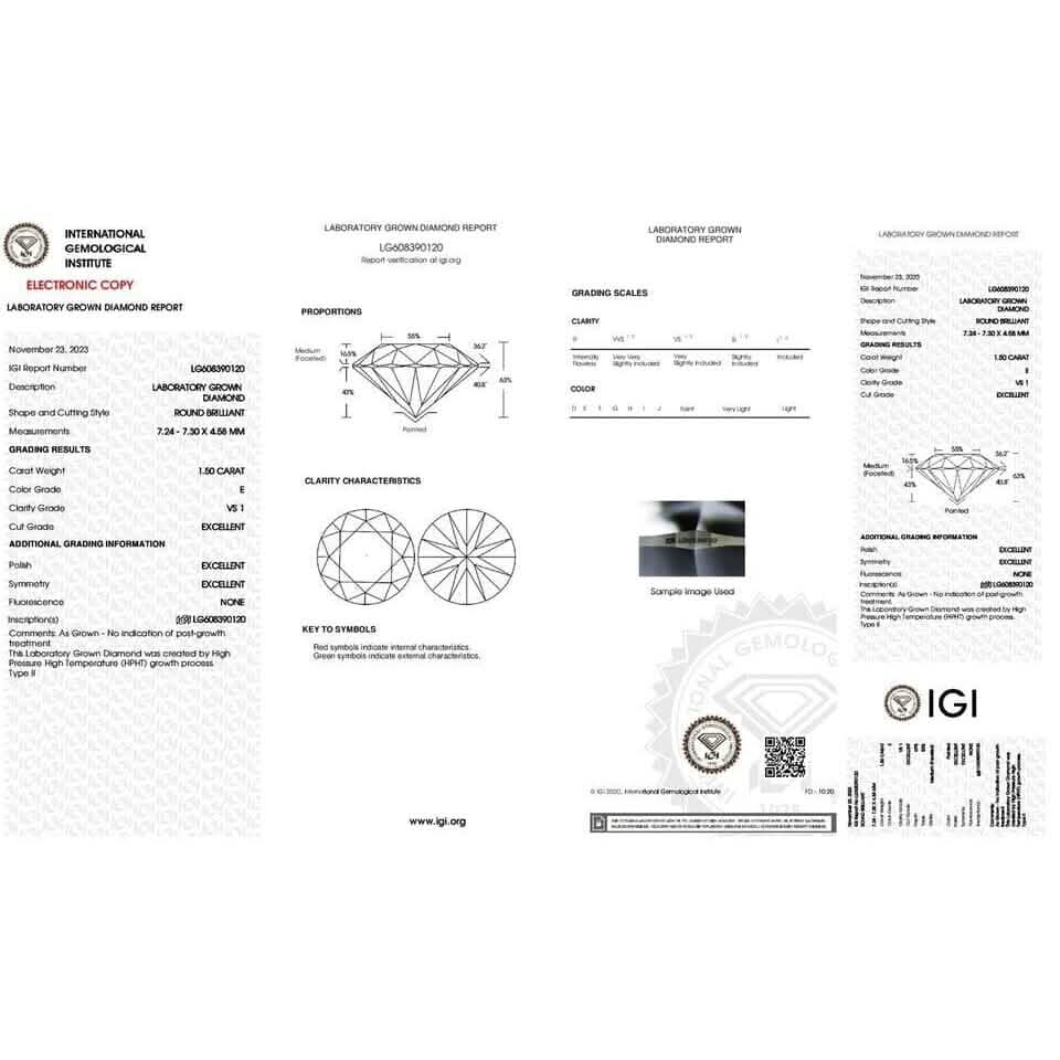 Pendentif de fiançailles en diamant VS1 E Rond 1.50 Ct Créé en laboratoire Certifié IGI Spécial