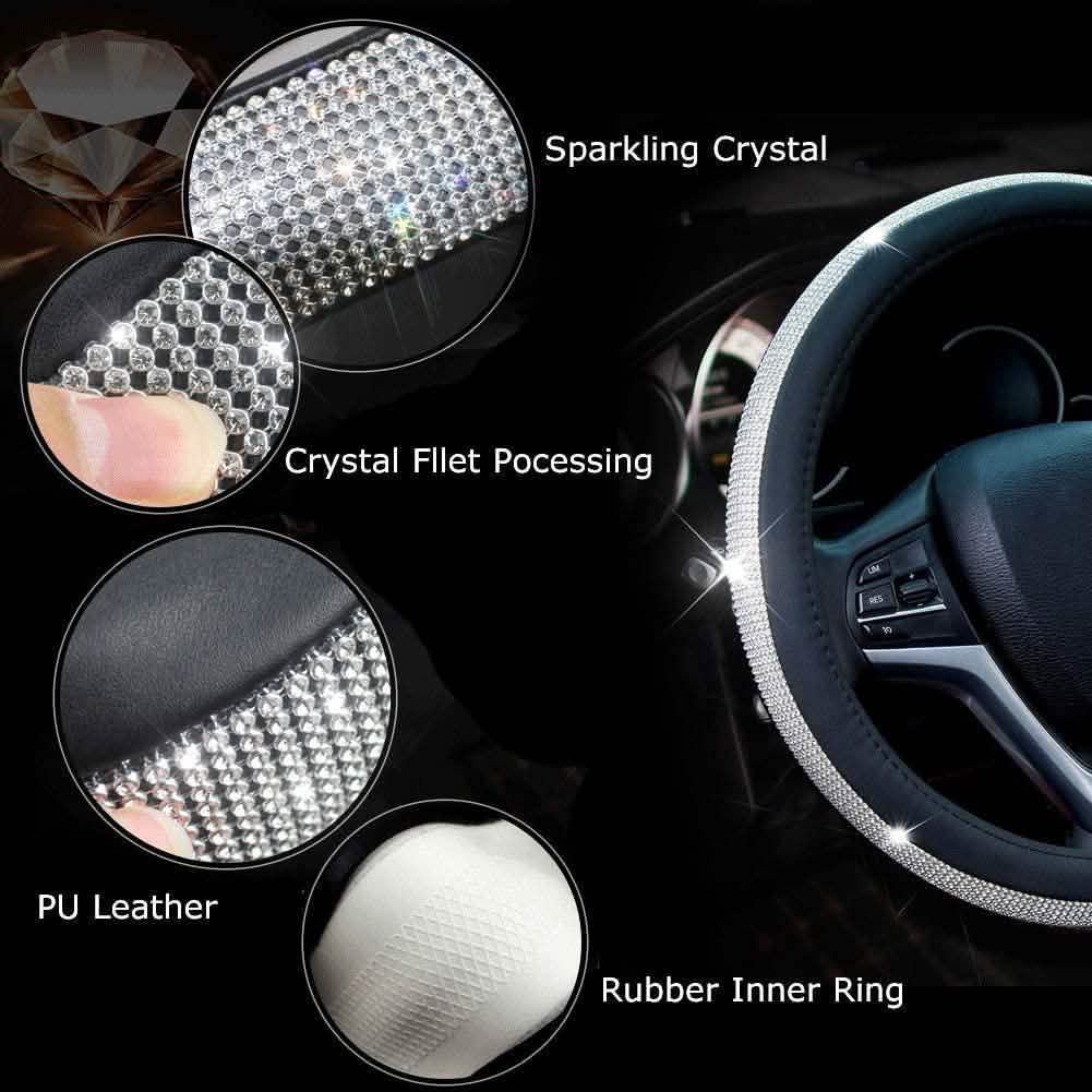 Couvre-volant en cuir diamant avec strass de cristal bling-bling