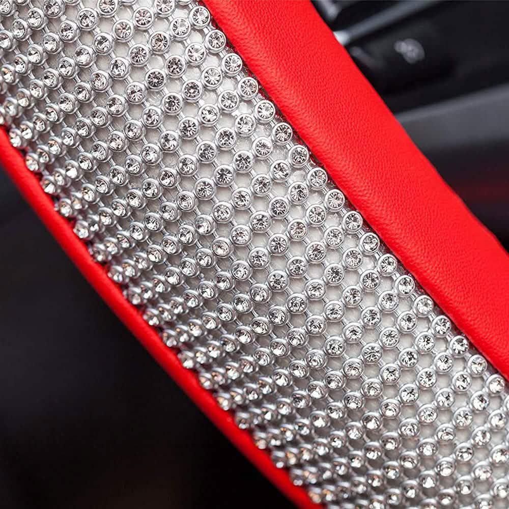 Couvre-volant en cuir diamant avec strass de cristal bling-bling