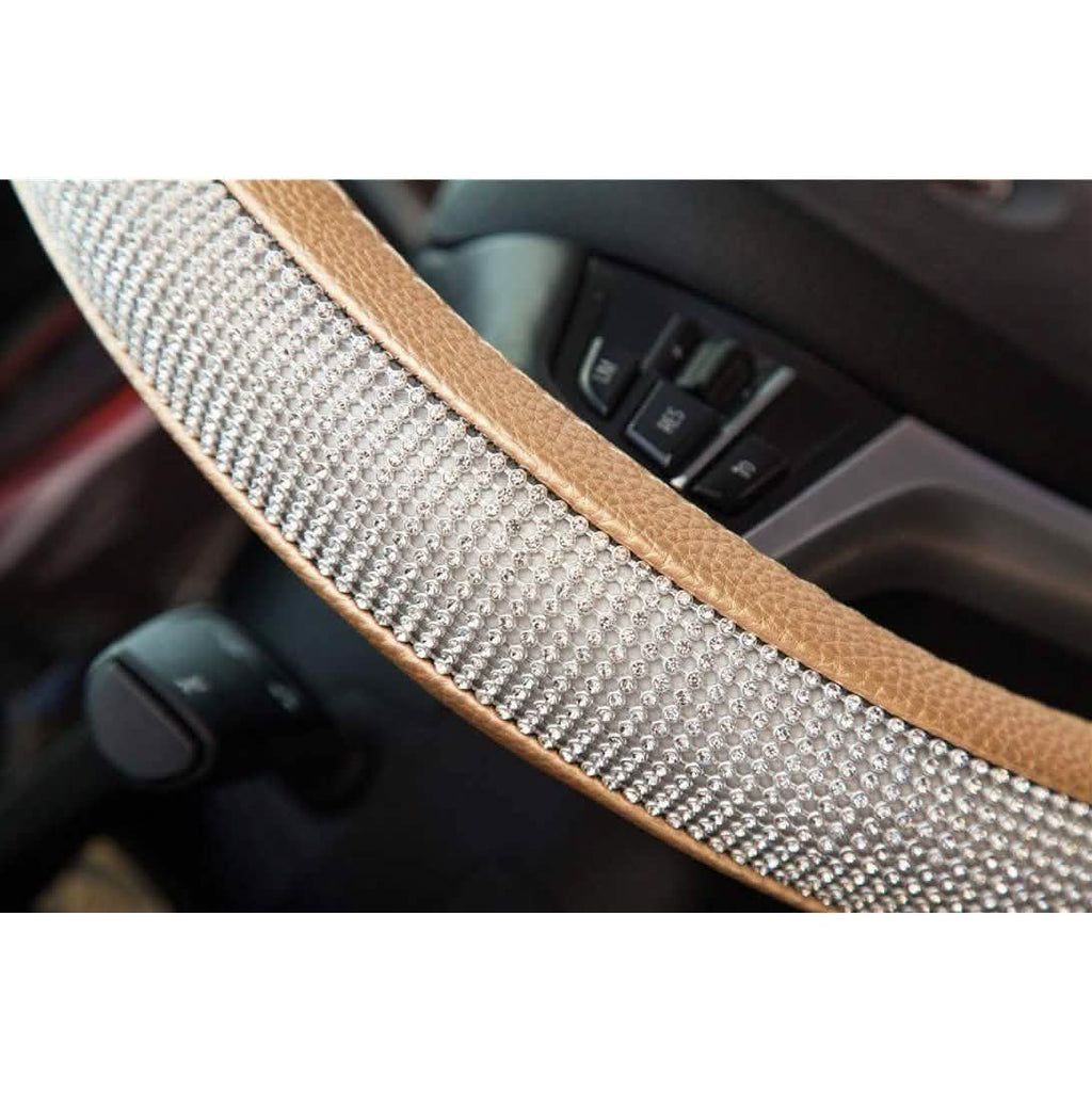 Couvre-volant en cuir diamant avec strass de cristal bling-bling