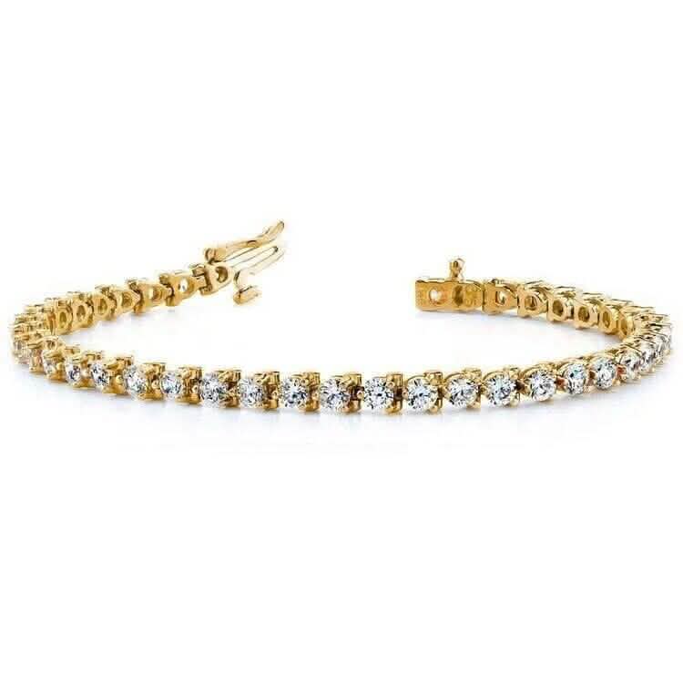 Bracelet rivière en diamants 6,00 CT, taille ronde, or jaune 14 carats, 100 % naturel H/SI