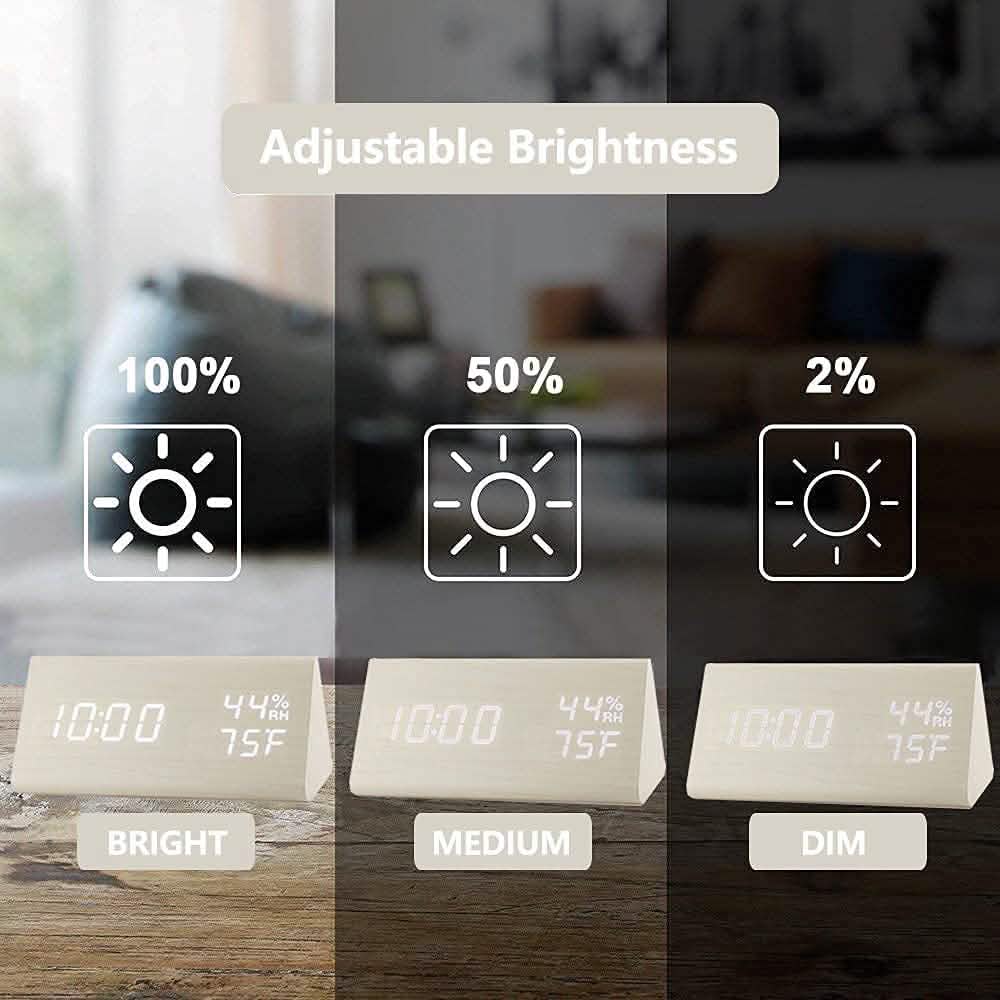 Réveil numérique avec affichage LED électronique en bois