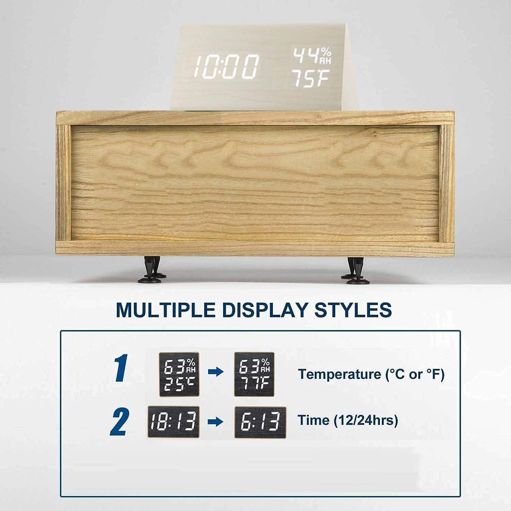 Réveil numérique avec affichage LED électronique en bois