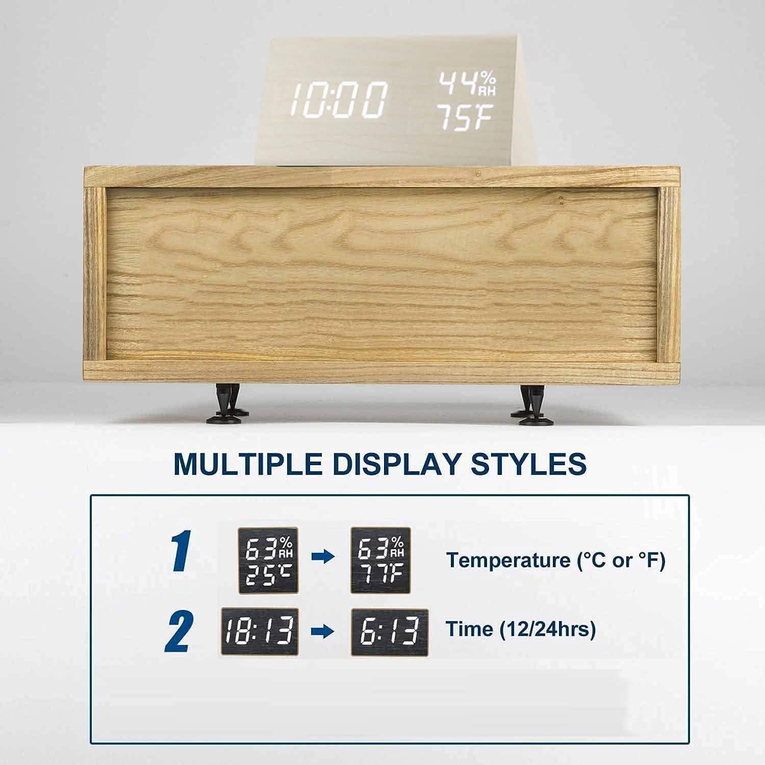 Réveil numérique avec affichage LED électronique en bois