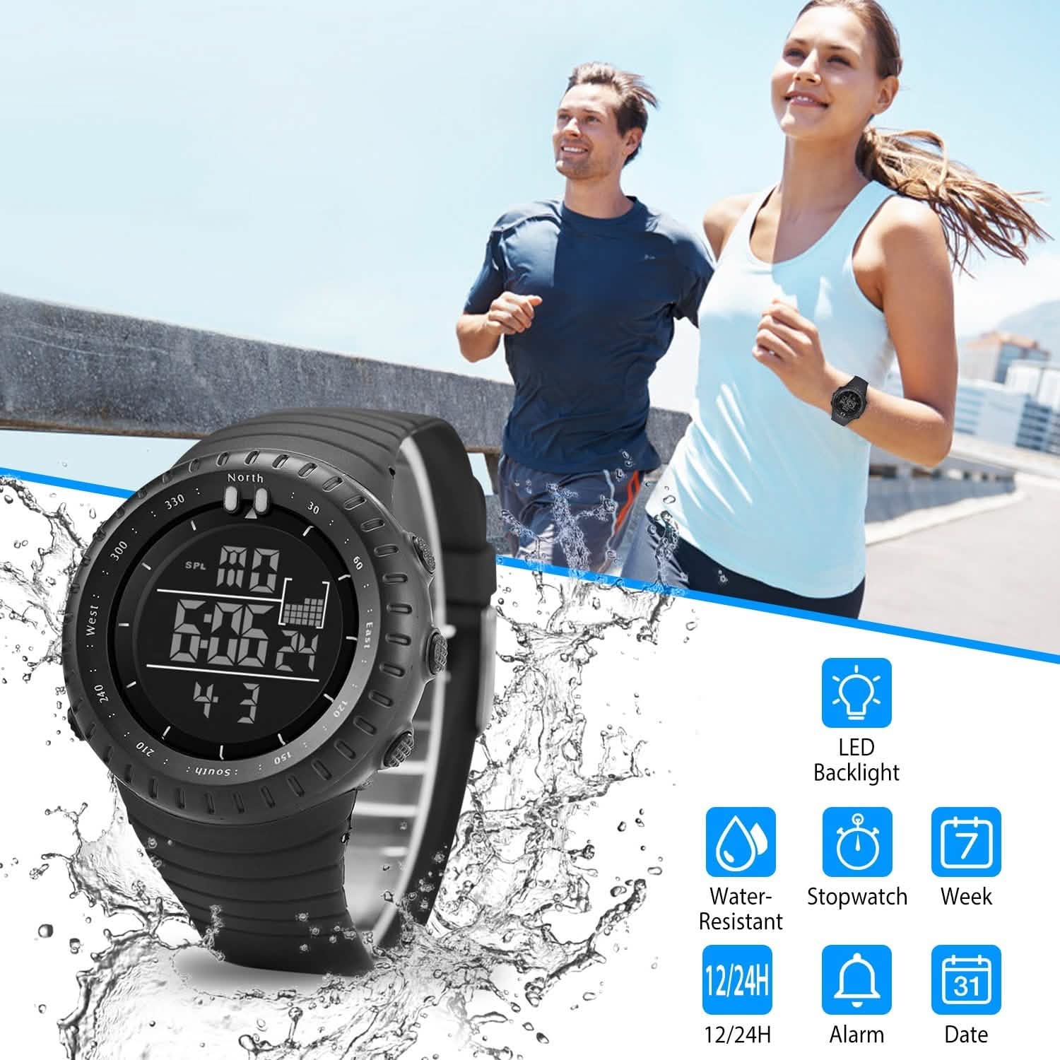 Montre-bracelet tactique militaire de sport numérique pour hommes