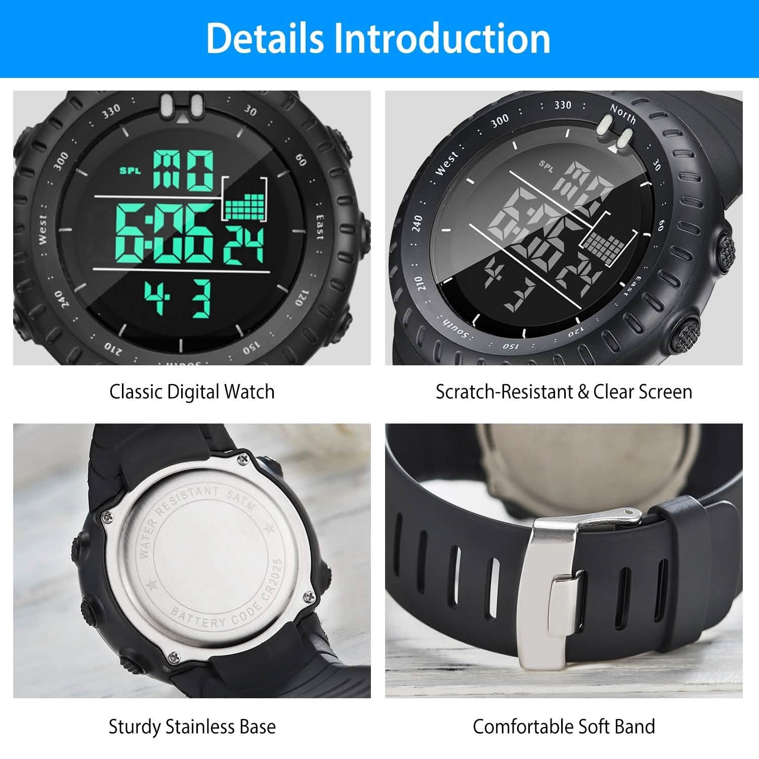 Montre-bracelet tactique militaire de sport numérique pour hommes