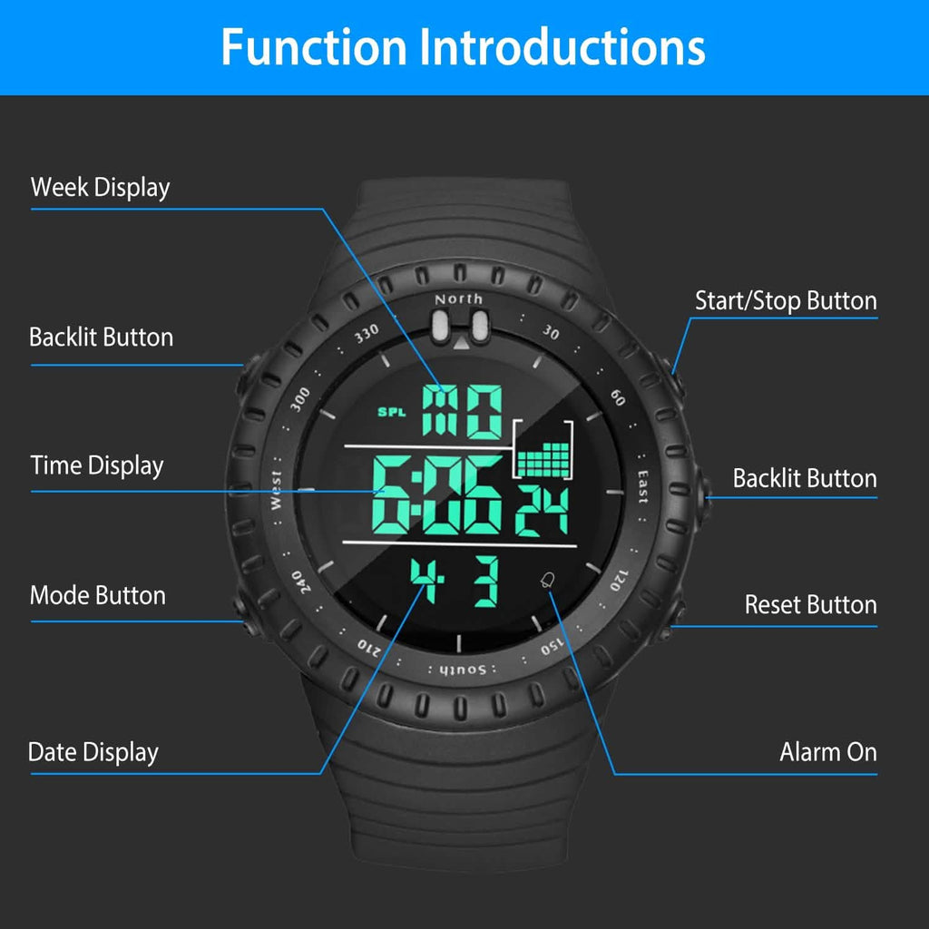 Montre-bracelet tactique militaire de sport numérique pour hommes