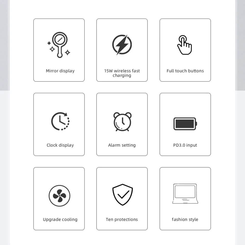 Réveil numérique miroir à recharge sans fil