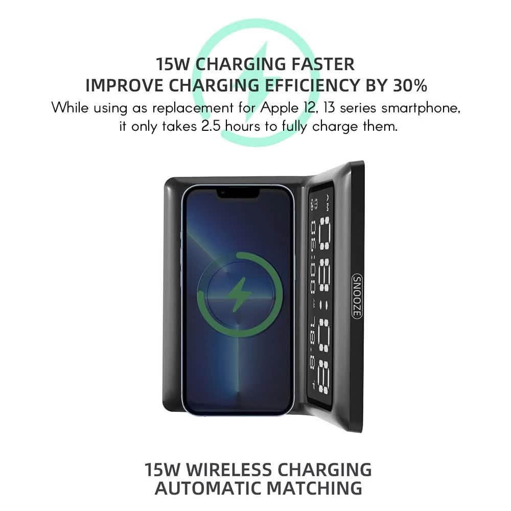 Réveil numérique miroir à recharge sans fil